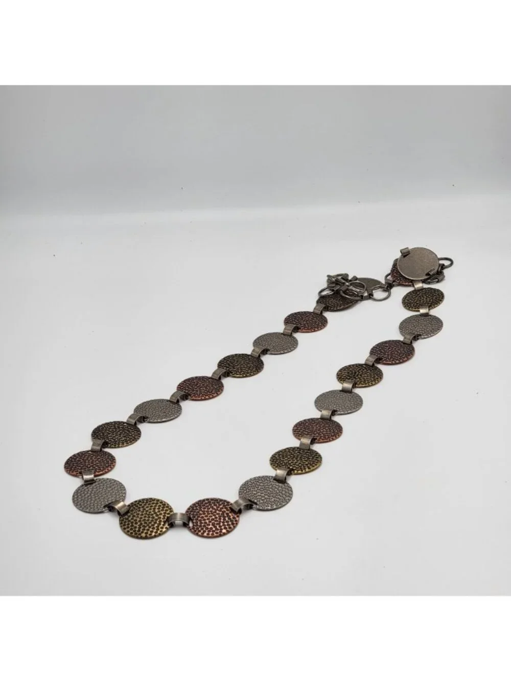 Vtg Y2K Hammered MetalDisc Chain Belt Adjustable..